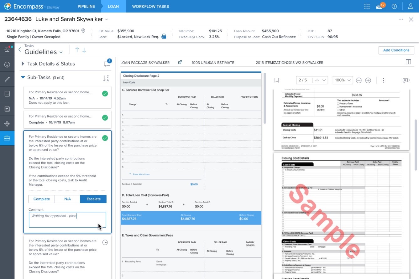 ICE Mortgage Technology task-based workflow in Encompass