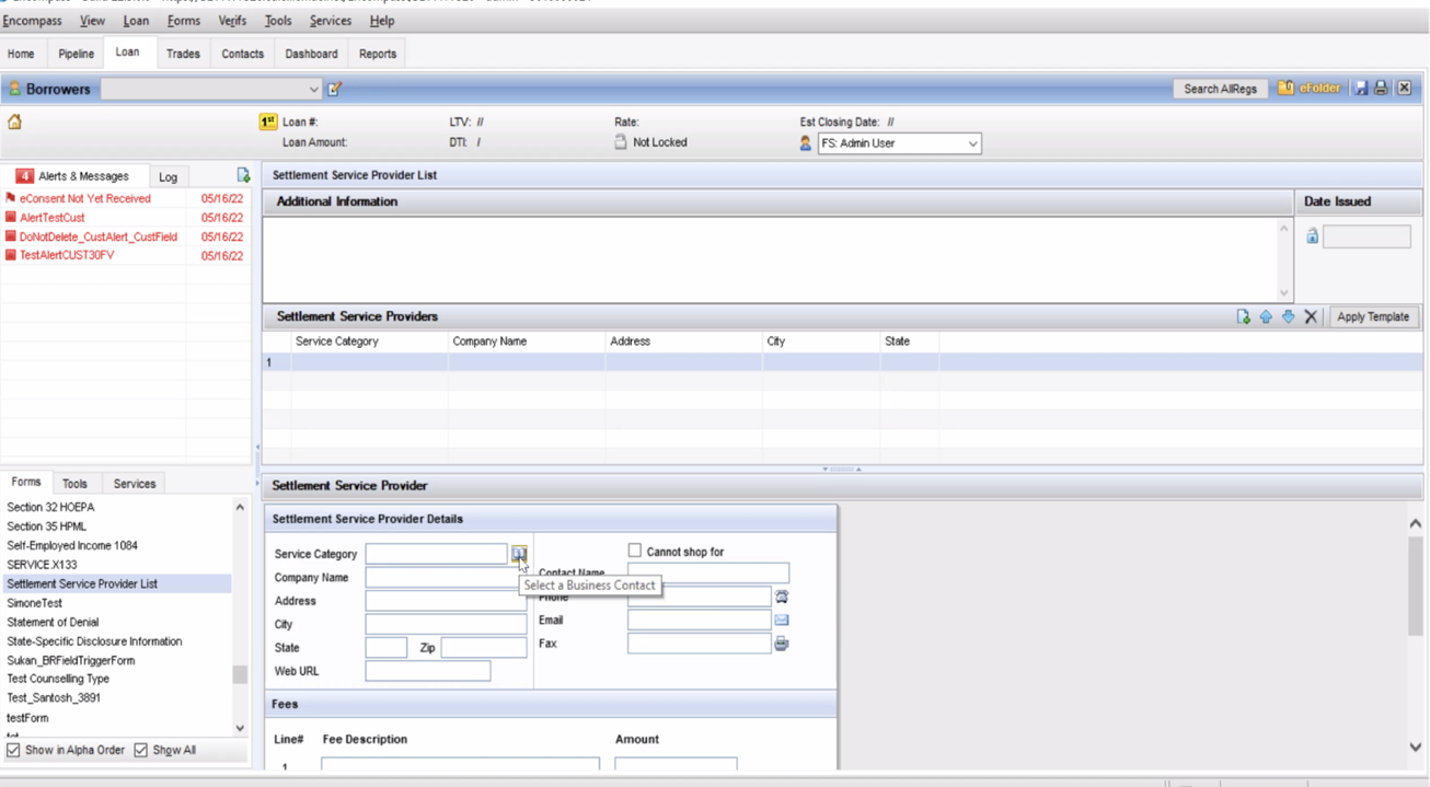 Before: The settlement service provider list and form in our Smart Client