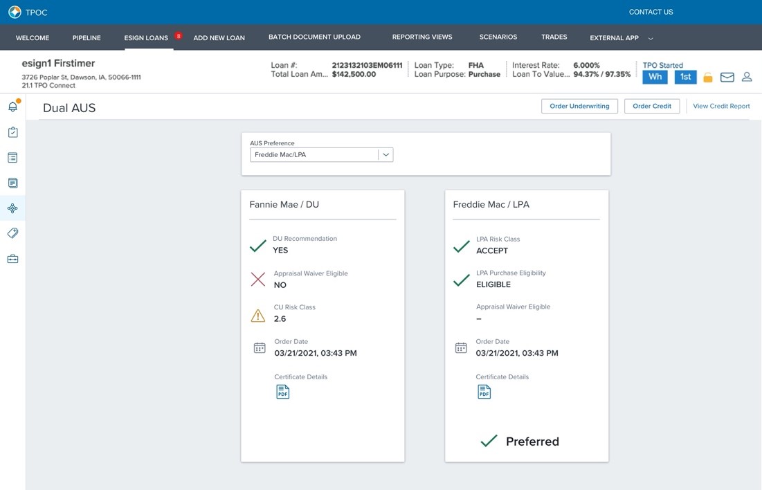 he new, simplified Dual Automated Underwriting Services (AUS) in TPOC